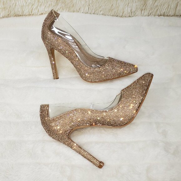 Cape Robbin Shoes - Size 7.5 Rose Gold Rhinestone High Heel Illusion Pumps NEW